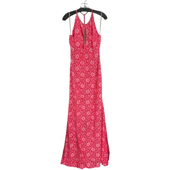 Jovani Pink Lace Halter Rhinestone Embellished Evening Gown 14 AS IS ALTERED - Picture 1 of 12